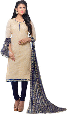 

Jiya Chanderi Self Design, Embroidered Salwar Suit Dupatta Material(Un-stitched), Beige;blue
