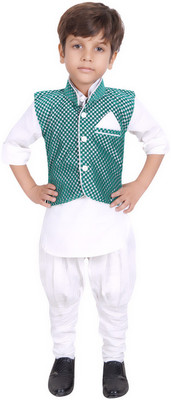 

Ahhaaaa Boys Kurta, Waistcoat and Breeches Set, Green & white