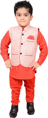 

Ahhaaaa Boys Ethnic Jacket, Kurta and Dhoti Pant Set, Red & white