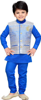 

AJ Dezines Boys Kurta, Waistcoat and Pyjama Set(Pack of 1, Blue