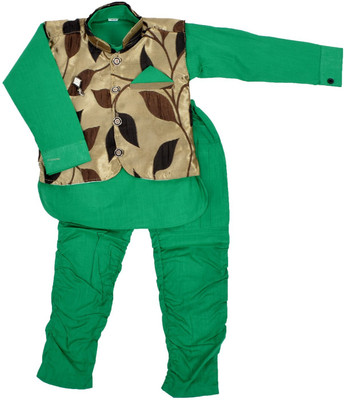 

Nut Khut Boys Ethnic Jacket, Kurta and Dhoti Pant Set, Green