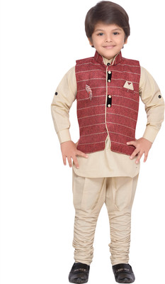 

AJ Dezines Boys Kurta, Waistcoat and Breeches Set(Pack of 1, Red