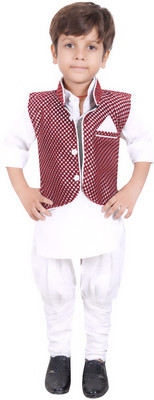 

Ahhaaaa Boys Kurta, Waistcoat and Breeches Set, Maroon & white