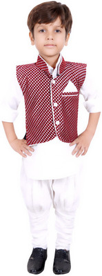 

Ahhaaaa Boys Kurta, Waistcoat and Breeches Set, Maroon & white