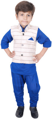 

Ahhaaaa Boys Kurta, Waistcoat and Breeches Set, Blue & white