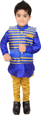 

Ahhaaaa Boys Ethnic Jacket, Kurta and Dhoti Pant Set, Blue