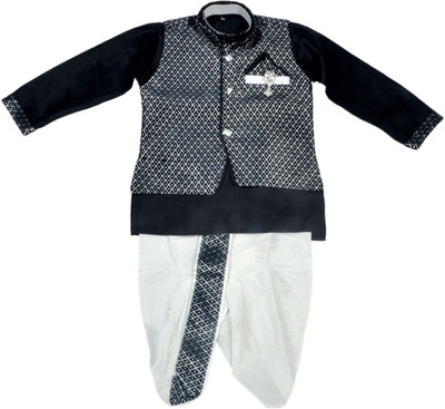 

Hey Baby Boys Ethnic Jacket, Kurta and Dhoti Pant Set, Black