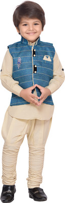 

AJ Dezines Boys Kurta, Waistcoat and Breeches Set(Blue Pack of 1, Firozi
