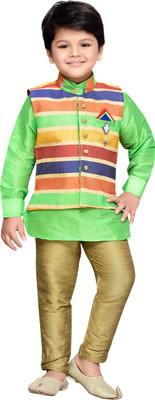 

AJ Dezines Boys Kurta, Waistcoat and Pyjama Set, Green
