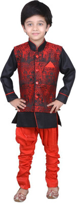 

Arshia Fashions Boys Kurta, Waistcoat and Pyjama Set, Red