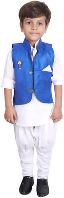 

Ahhaaaa Boys Kurta, Waistcoat and Breeches Set, Blue & white