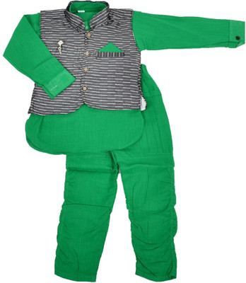 

Nut Khut Boys Ethnic Jacket, Kurta and Dhoti Pant Set, Green