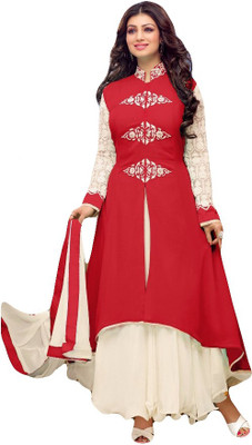 

SItaram Georgette Embellished, Embroidered Multi-purpose Fabric(Un-stitched), Cream;red