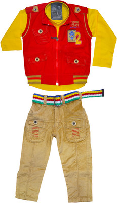 Smilee Boys Shirt, Waistcoat and Pant Set, Red & yellow & phone