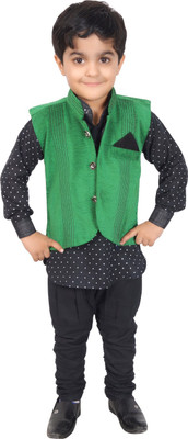 

Ahhaaaa Boys Kurta, Waistcoat and Dhoti Pant Set, Green