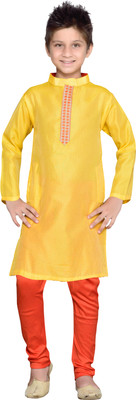 

K&U Boys Kurta and Pyjama Set, Yellow & orange