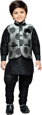 

AJ Dezines Boys Kurta, Waistcoat and Pyjama Set, Black