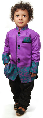 

Viaan Retail Boys Kurta and Pyjama Set, Purple black