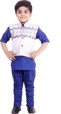

Ahhaaaa Boys Kurta, Waistcoat and Dhoti Pant Set, Blue