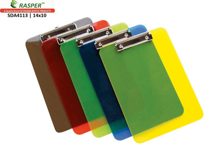 

Rasper Multicolor Acrylic Clip Board 14x10 Inches For A4 Size Compatible (PACK OF 5 PCS) Examination Pads(Set of 5, Multicolor)