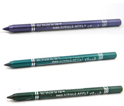 BONJOUR PARIS Single Apply 1507201611 Cool Purple-Glazed Green-Leaf Green Kajal(Glazed Green, Cool Purple, Leaf Green, 3.6 g)