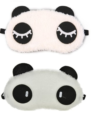 Jonty Eyelashes Cylinder Panda Travel Sleep Cover Blindfold (Pack of 2) Eye Shade(White)