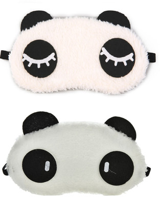 Jonty Eyelashes Cylinder Panda Travel Sleep Cover Blindfold (Pack of 2) Eye Shade(White)