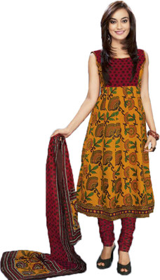 

Party Wear Dresses Cotton Printed Semi-stitched Salwar Suit Dupatta Material, Yellow