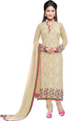 

Shreeji Fashion Georgette Embroidered Semi-stitched Salwar Suit Dupatta Material, Cream