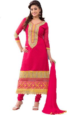 

Indian Wear Online Georgette Embroidered Semi-stitched Salwar Suit Dupatta Material, Pink