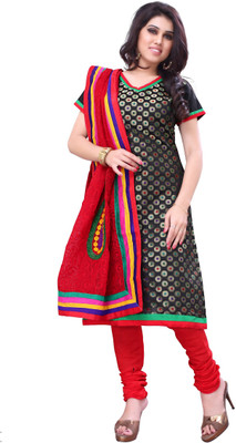 

JT International Jacquard Embroidered Salwar Suit Dupatta Material(Un-stitched), Black;red