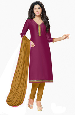 

Khushali Chanderi Self Design Salwar Suit Dupatta Material(Un-stitched), Beige;purple