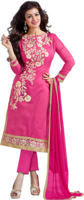 

Jiya Chanderi Self Design, Embroidered Salwar Suit Dupatta Material(Un-stitched), Pink