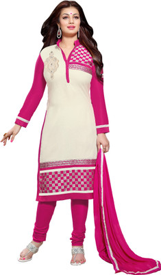 Jiya Cotton Self Design, Embroidered Dress/Top Material(Un-stitched), Beige;pink