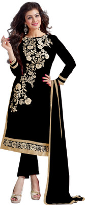 

Jiya Chanderi Self Design, Embroidered Salwar Suit Dupatta Material(Un-stitched), Black