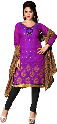

Jiya Chanderi Self Design, Embroidered Salwar Suit Dupatta Material(Un-stitched), Black;purple