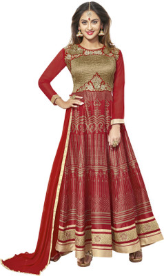 

Jiya Silk Self Design, Embroidered Salwar Suit Dupatta Material(Un-stitched), Beige;red