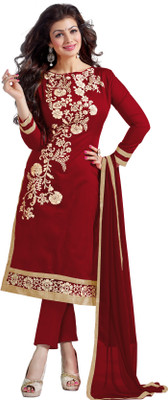 

Jiya Chanderi Self Design, Embroidered Salwar Suit Dupatta Material(Un-stitched), Red
