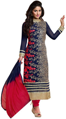 

Monika Silk Mill Georgette Self Design, Solid Semi-stitched Salwar Suit Dupatta Material, Blue