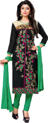 

Khushali Chanderi Self Design, Embroidered Salwar Suit Dupatta Material(Un-stitched), Black;green