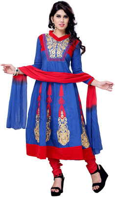 

JT International Cotton Embroidered Salwar Suit Dupatta Material(Un-stitched), Blue;red
