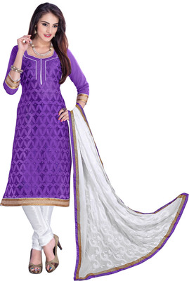 

Jiya Chanderi Self Design, Embroidered, Embellished Dress/Top Material(Un-stitched), Purple;white
