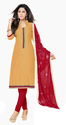 

Khushali Chanderi Self Design Salwar Suit Dupatta Material(Un-stitched), Beige;red