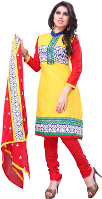 

JT International Cotton Embroidered Salwar Suit Dupatta Material(Un-stitched), Red;yellow