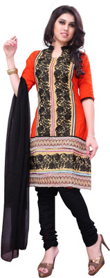 

JT International Cotton Embroidered Salwar Suit Dupatta Material(Un-stitched), Black;orange