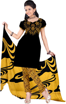 

Khushali Crepe Printed Salwar Suit Dupatta Material(Un-stitched), Black;yellow