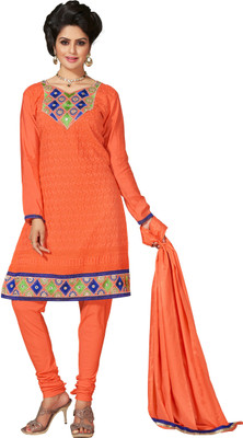 

Khushali Chanderi Self Design, Embroidered Salwar Suit Dupatta Material(Un-stitched), Orange