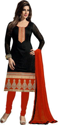 

Khushali Chanderi Self Design, Embroidered Salwar Suit Dupatta Material(Un-stitched), Black