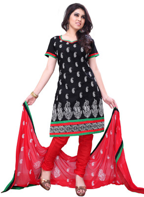 

JT International Cotton Embroidered Salwar Suit Dupatta Material(Un-stitched), Black;red