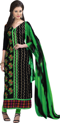 

Khushali Cotton Self Design, Embroidered Salwar Suit Dupatta Material(Un-stitched), Black;light green